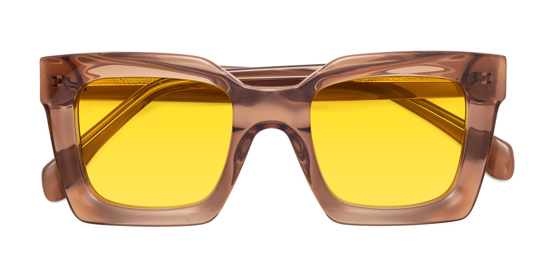 Folded Front of Piper in Caramel with Yellow Tinted Lenses