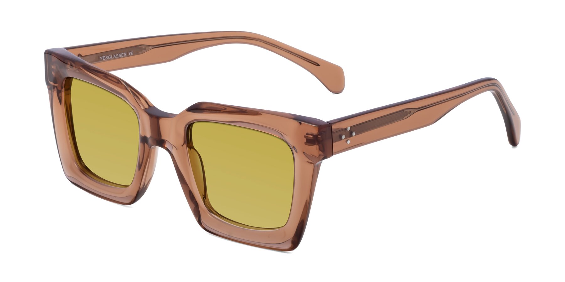 Angle of Piper in Caramel with Champagne Tinted Lenses