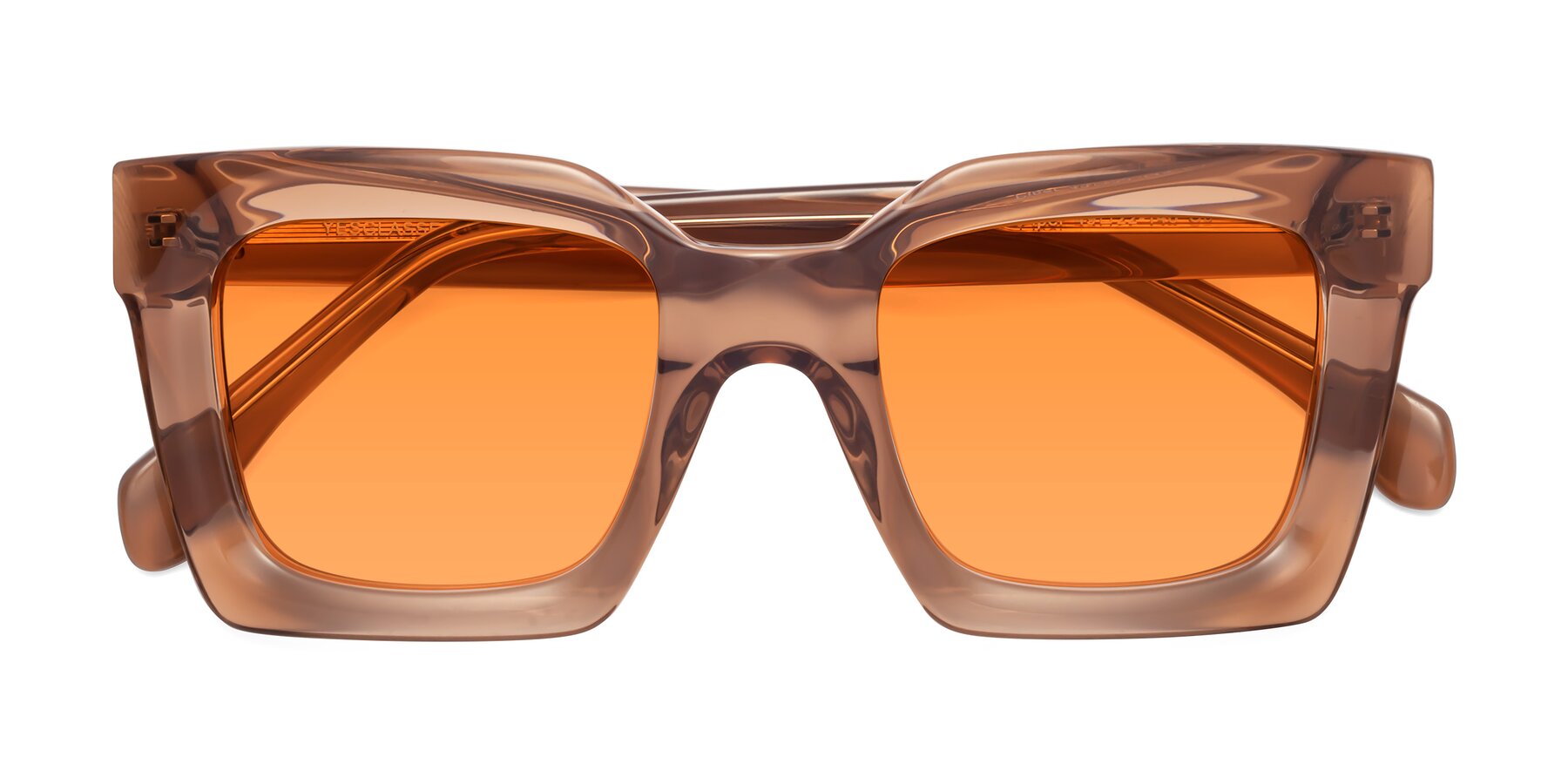 Folded Front of Piper in Caramel with Orange Tinted Lenses