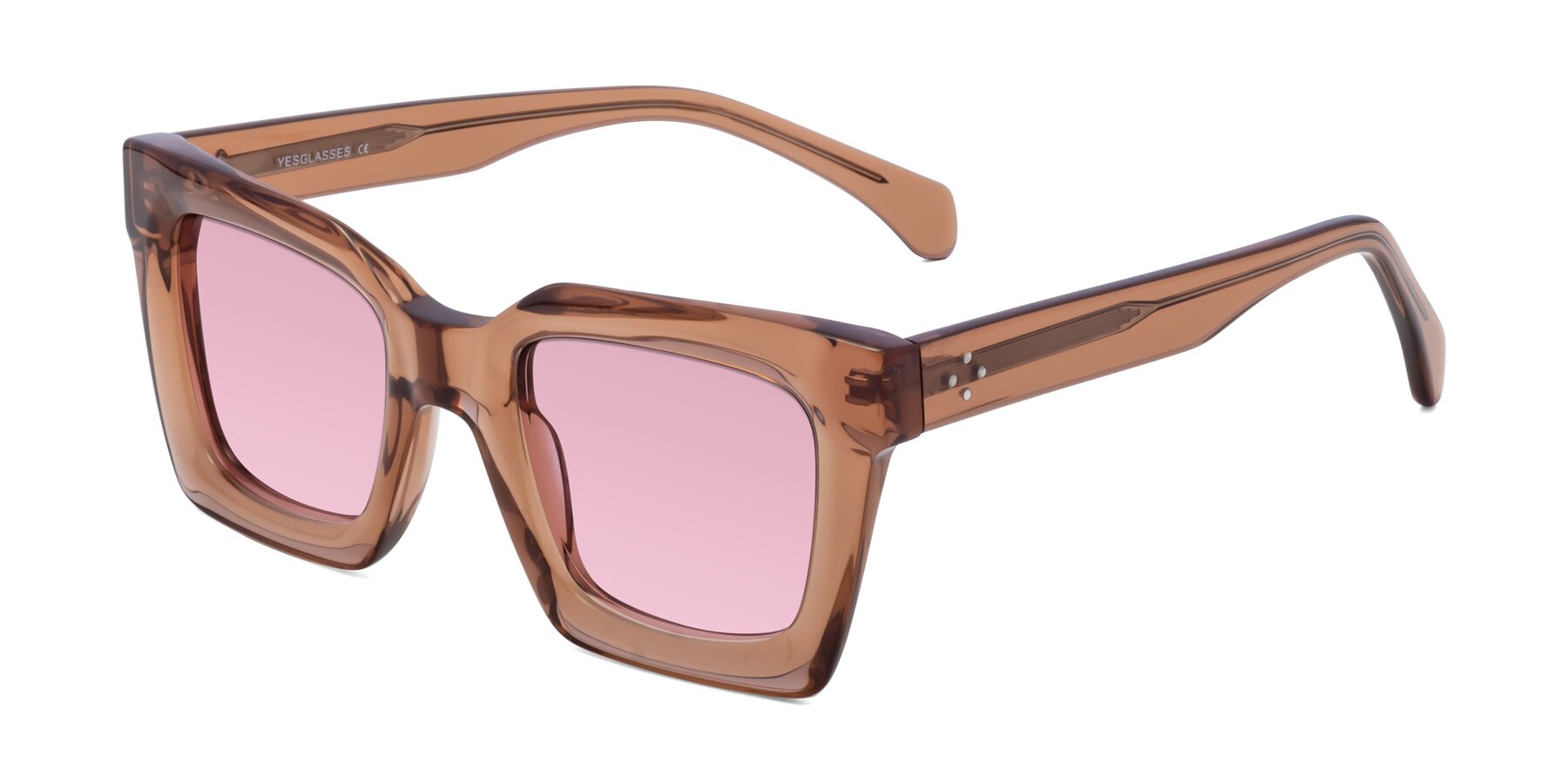 Angle of Piper in Caramel with Light Wine Tinted Lenses