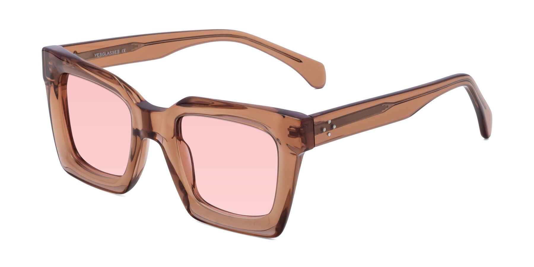 Angle of Piper in Caramel with Light Garnet Tinted Lenses