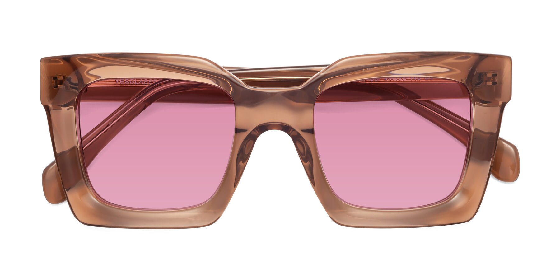 Folded Front of Piper in Caramel with Medium Wine Tinted Lenses