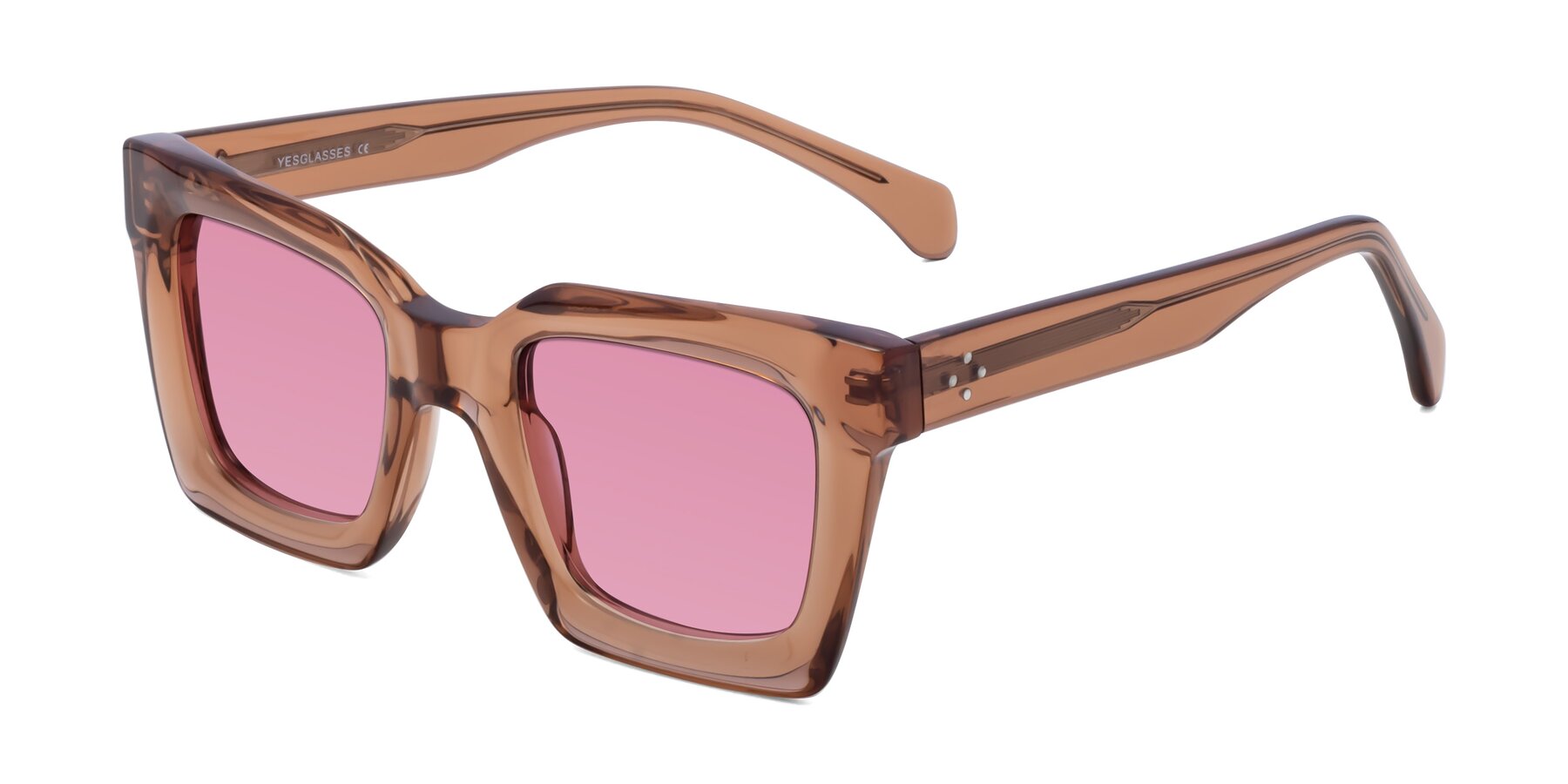 Angle of Piper in Caramel with Medium Wine Tinted Lenses