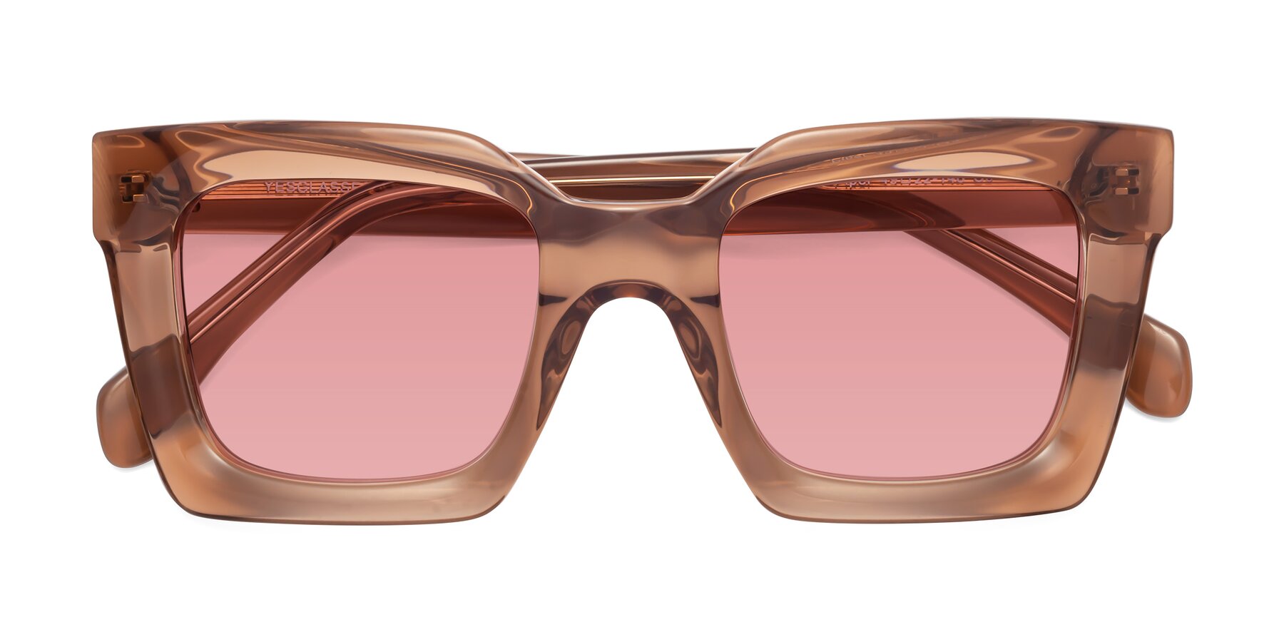 Folded Front of Piper in Caramel with Medium Garnet Tinted Lenses