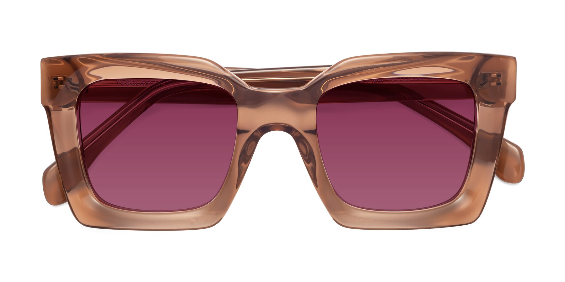 Folded Front of Piper in Caramel with Wine Tinted Lenses