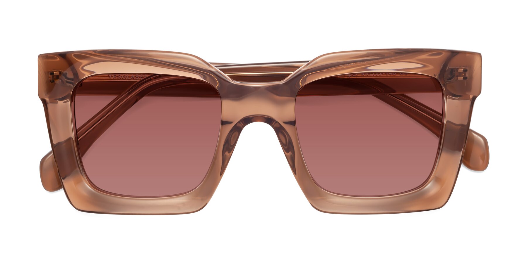 Folded Front of Piper in Caramel with Garnet Tinted Lenses