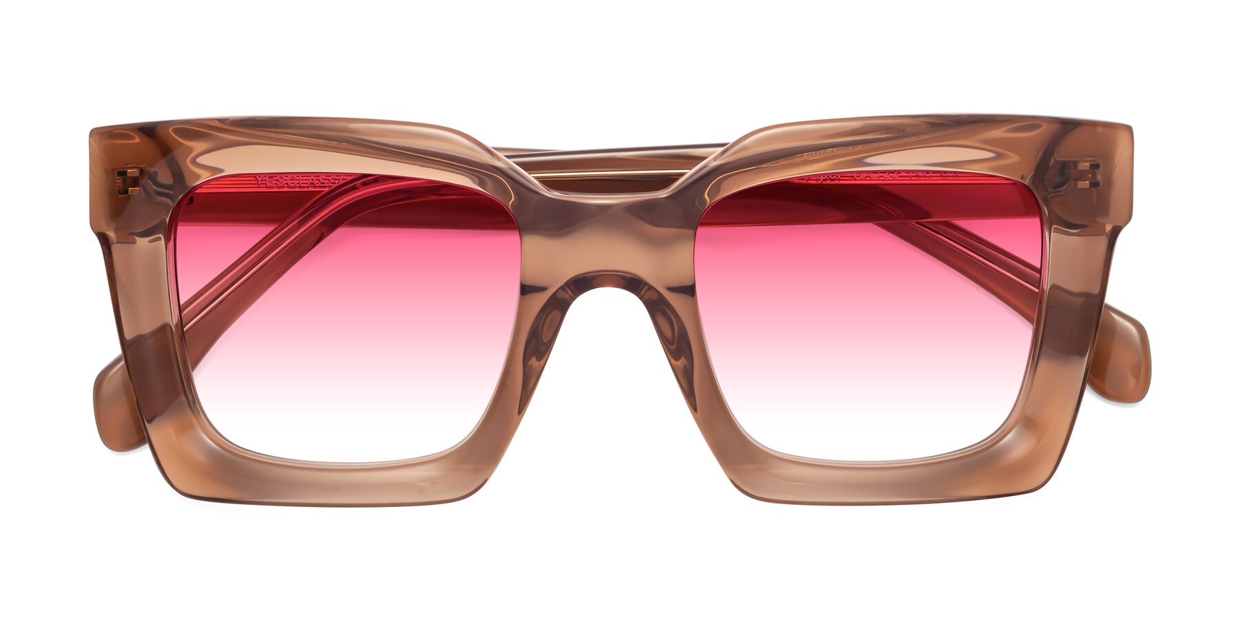 Folded Front of Piper in Caramel with Pink Gradient Lenses