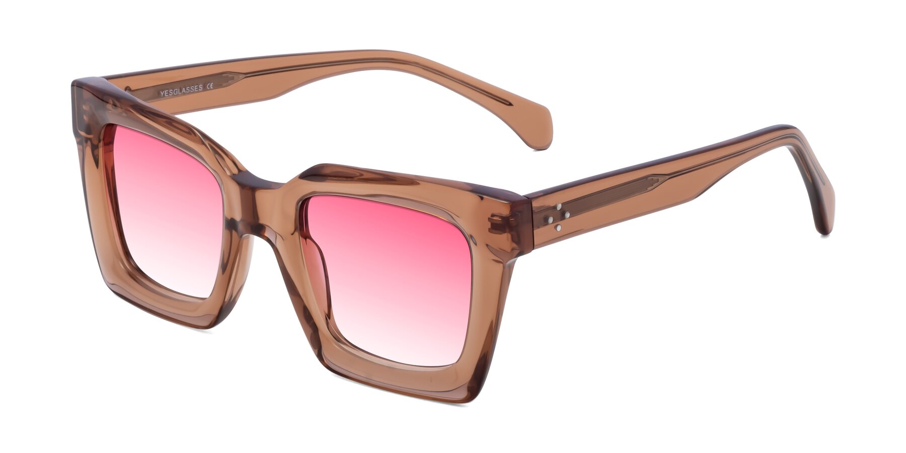 Angle of Piper in Caramel with Pink Gradient Lenses