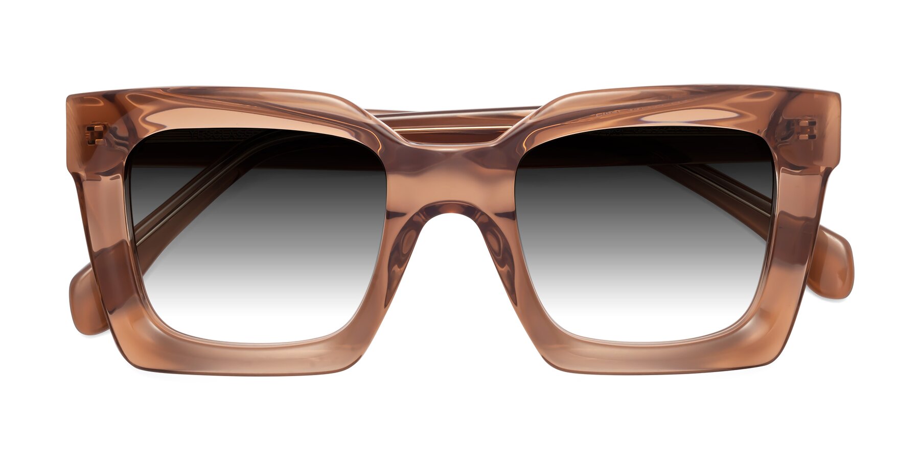 Folded Front of Piper in Caramel with Gray Gradient Lenses