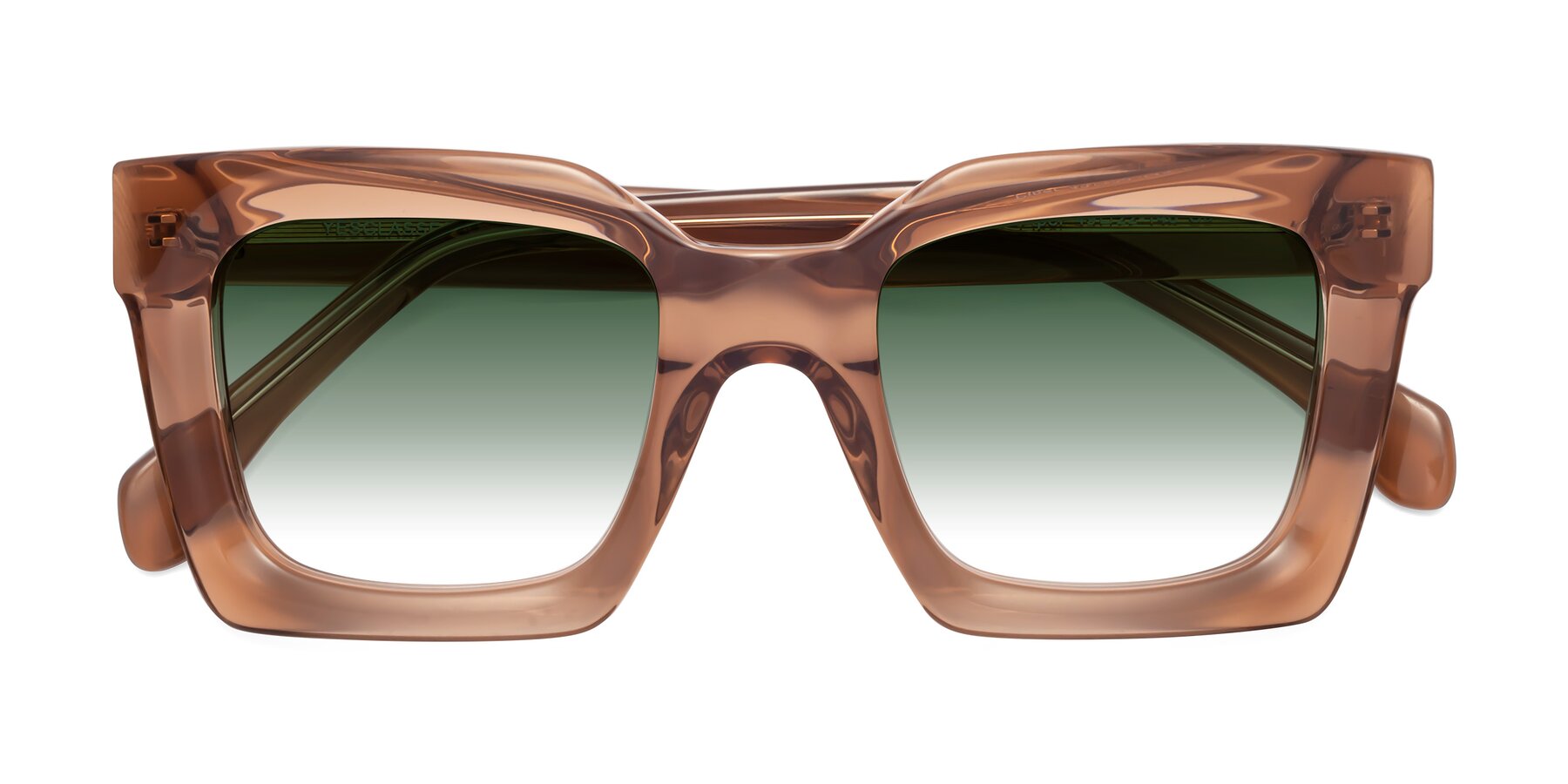 Folded Front of Piper in Caramel with Green Gradient Lenses