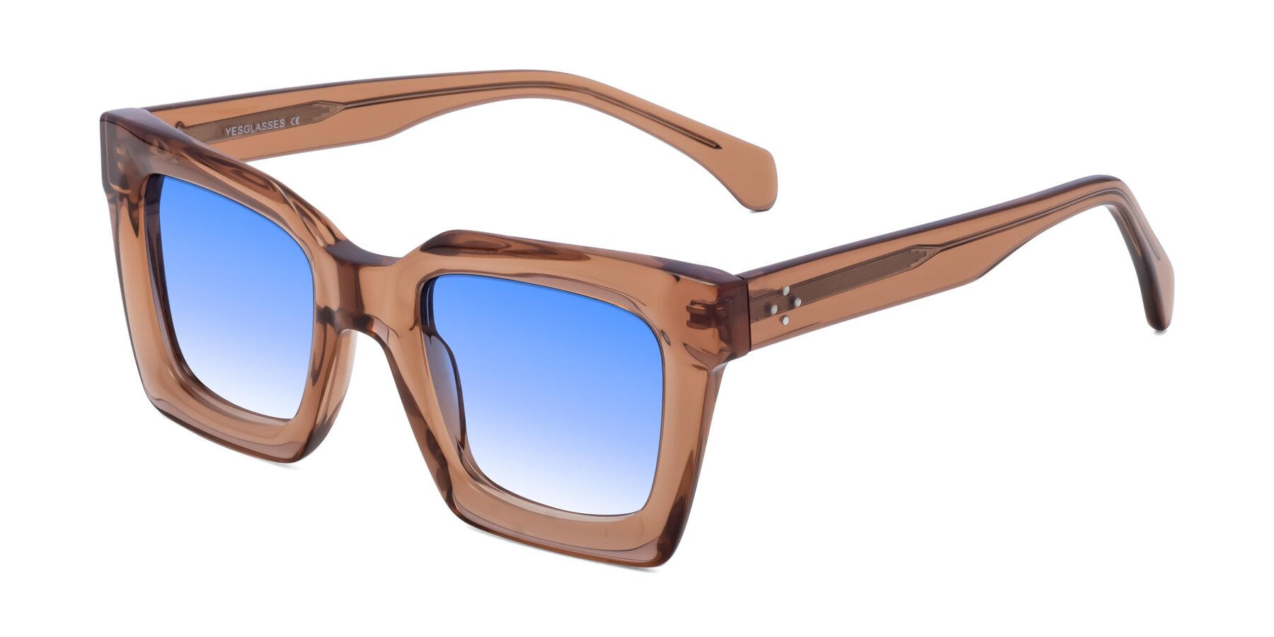 Angle of Piper in Caramel with Blue Gradient Lenses