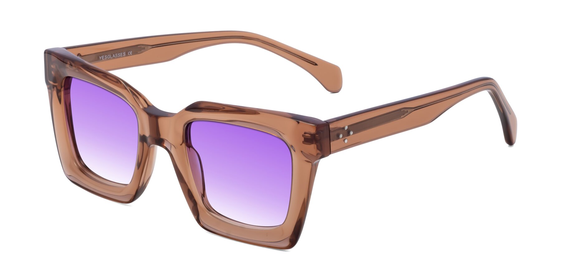Angle of Piper in Caramel with Purple Gradient Lenses