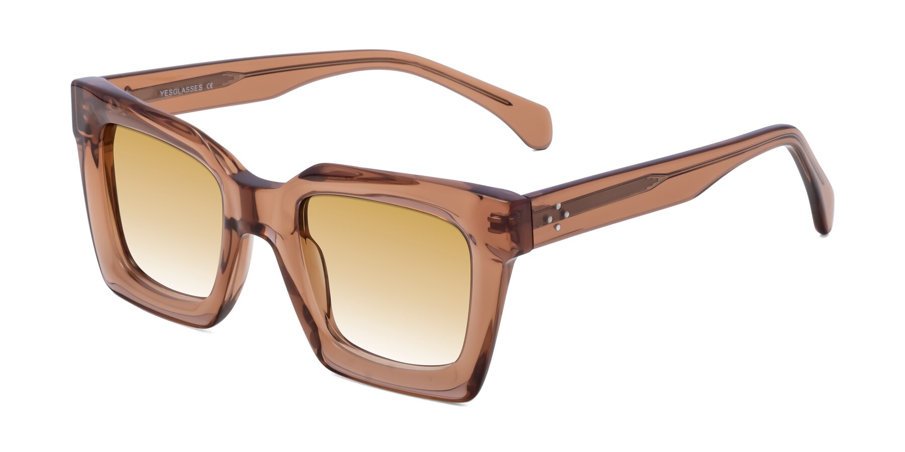 Angle of Piper in Caramel with Champagne Gradient Lenses
