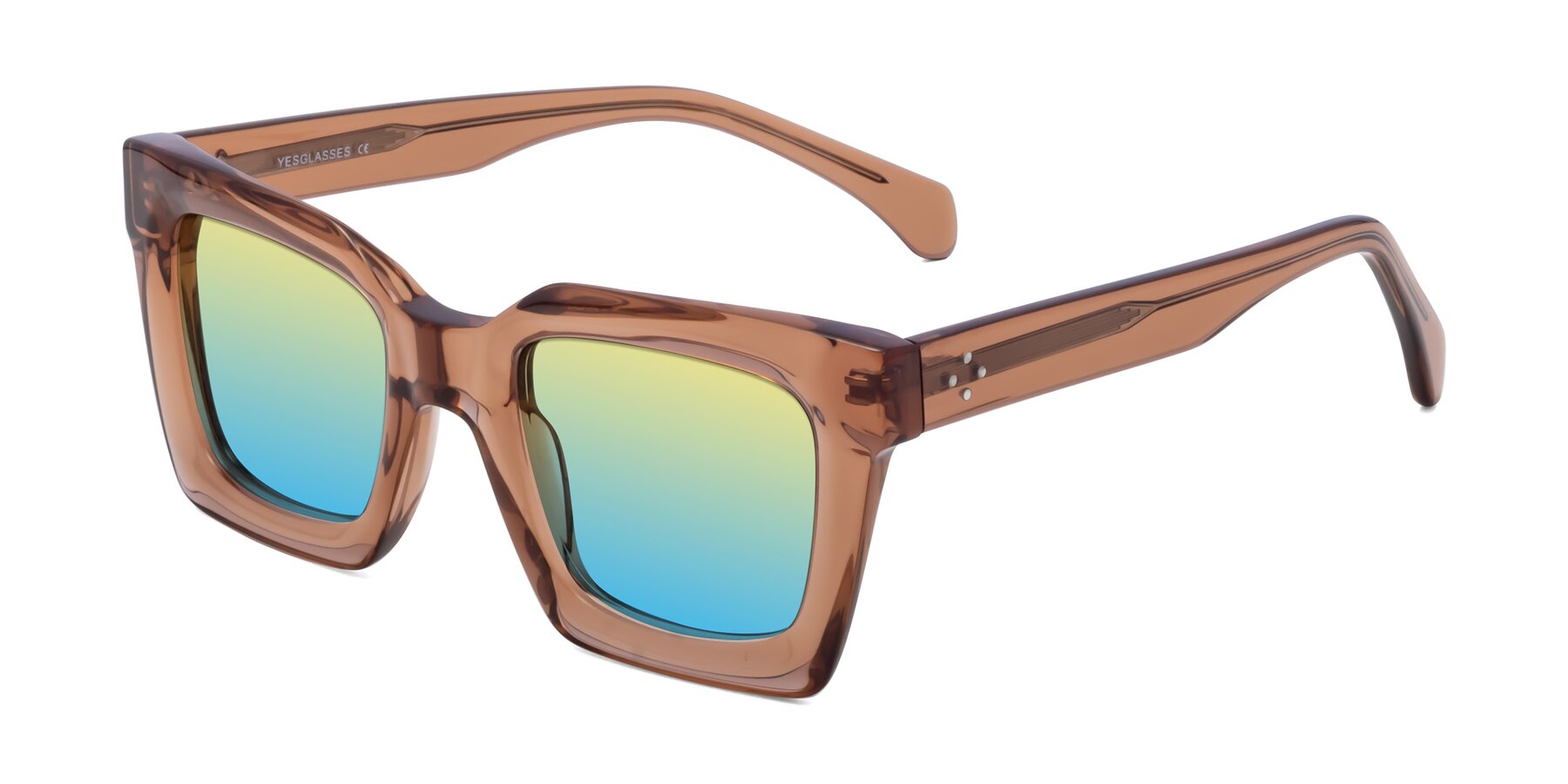 Angle of Piper in Caramel with Yellow / Blue Gradient Lenses