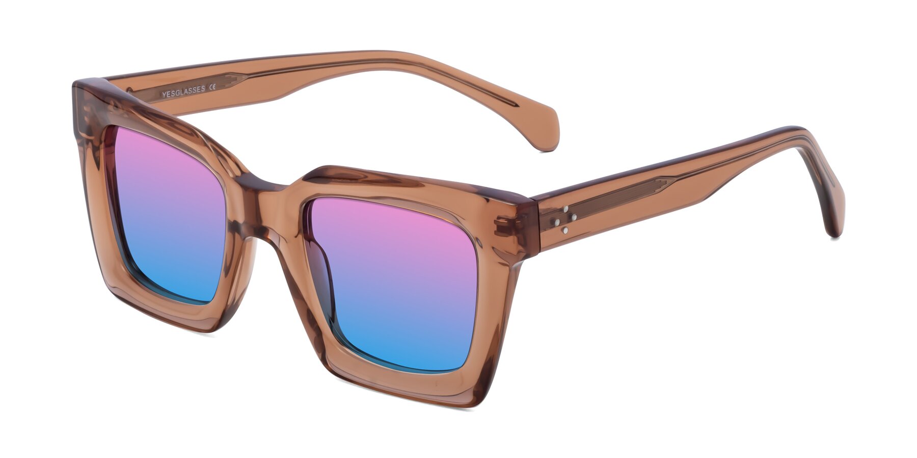 Angle of Piper in Caramel with Pink / Blue Gradient Lenses