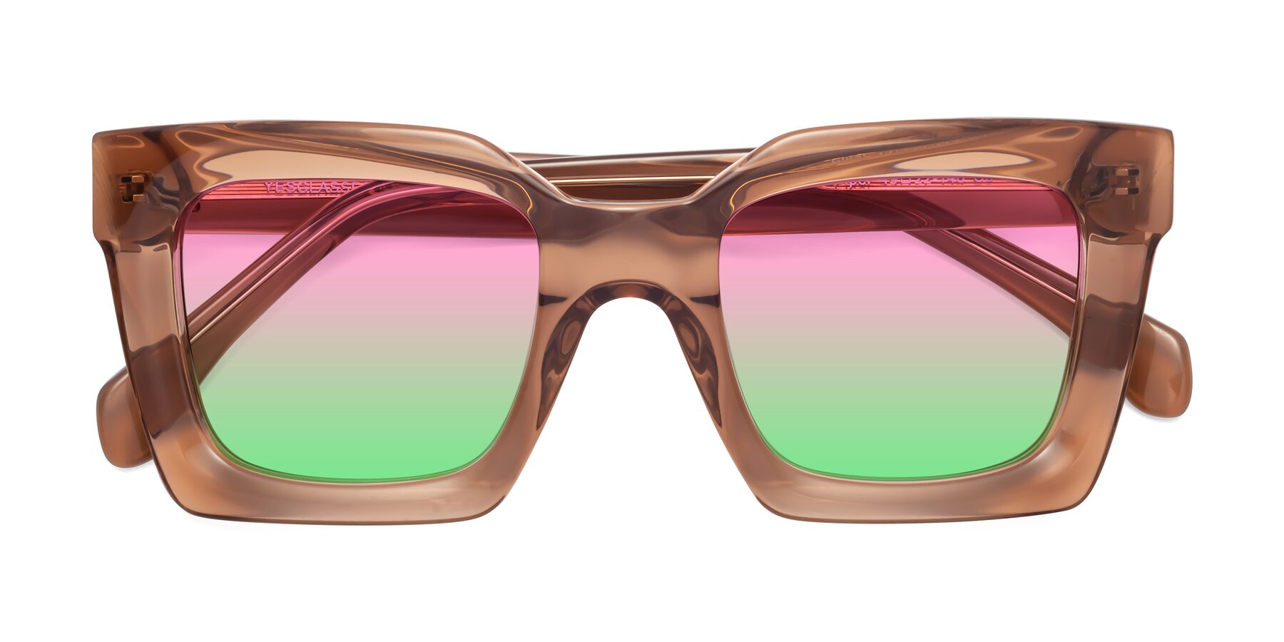 Folded Front of Piper in Caramel with Pink / Green Gradient Lenses