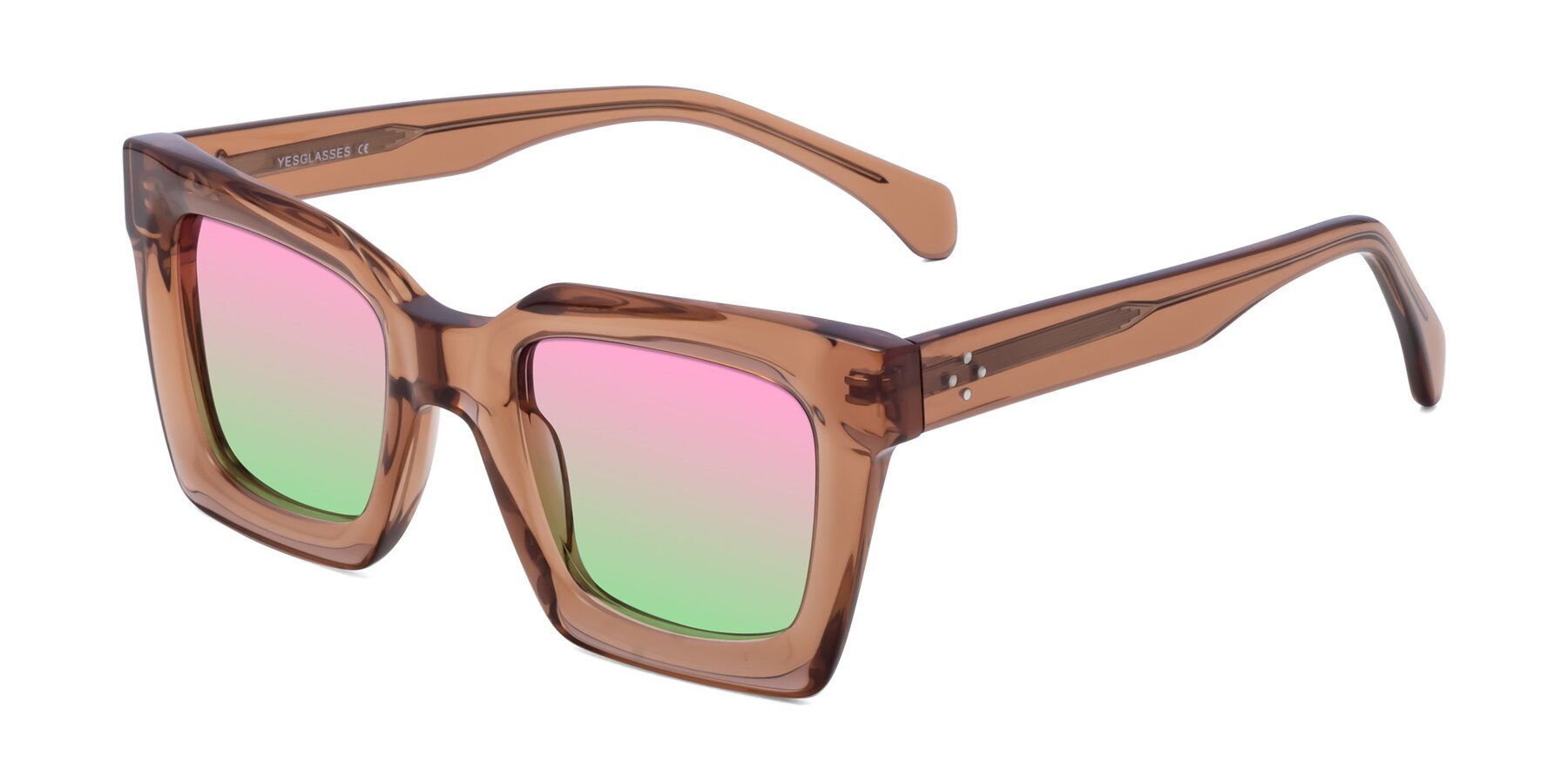 Angle of Piper in Caramel with Pink / Green Gradient Lenses