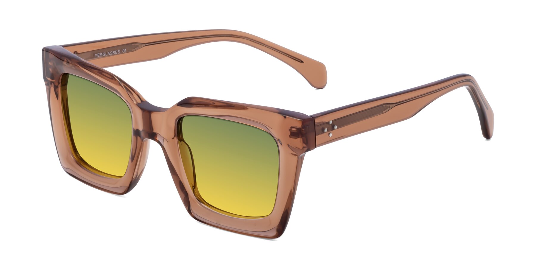 Angle of Piper in Caramel with Green / Yellow Gradient Lenses