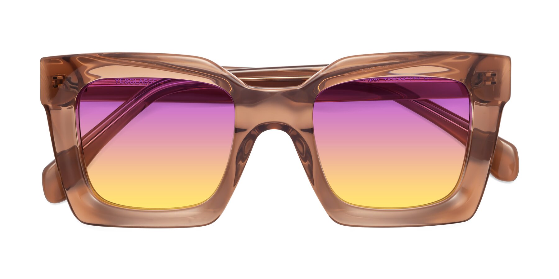Folded Front of Piper in Caramel with Purple / Yellow Gradient Lenses