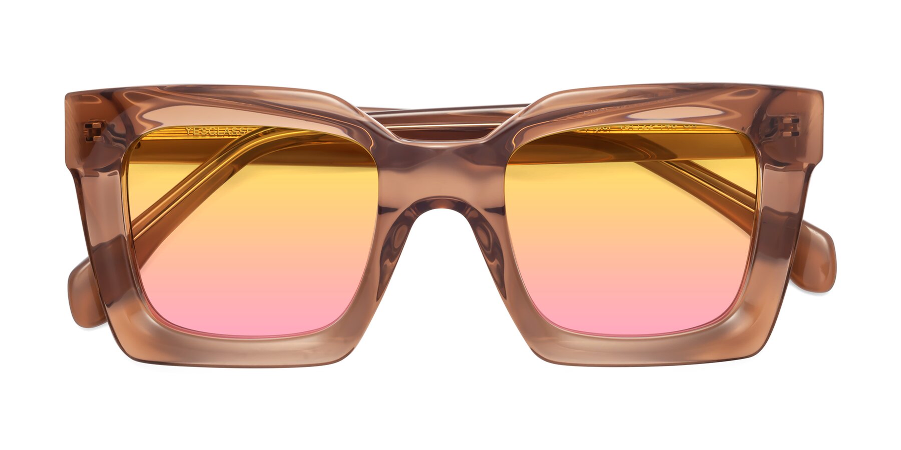 Folded Front of Piper in Caramel with Yellow / Pink Gradient Lenses
