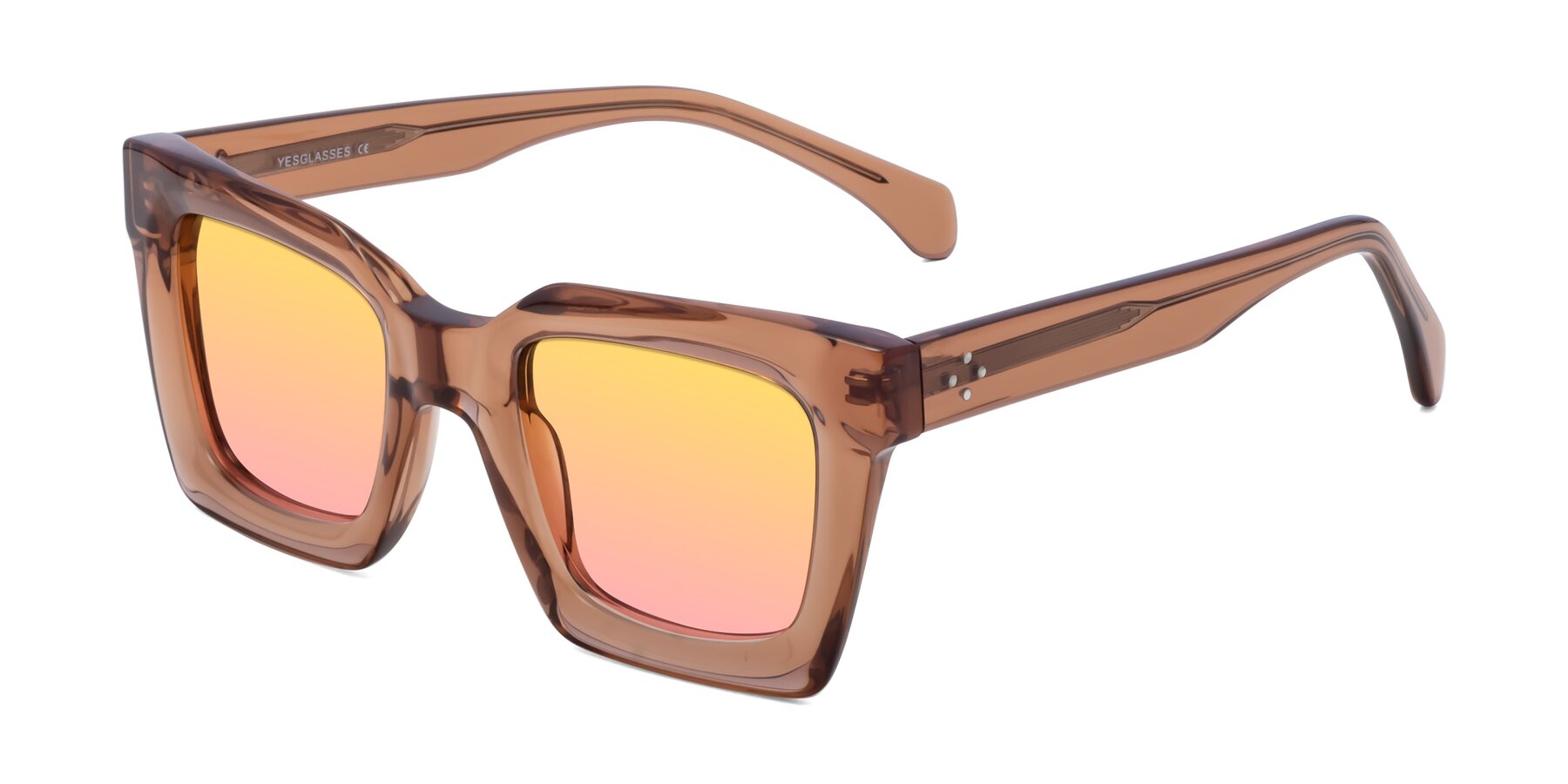Angle of Piper in Caramel with Yellow / Pink Gradient Lenses