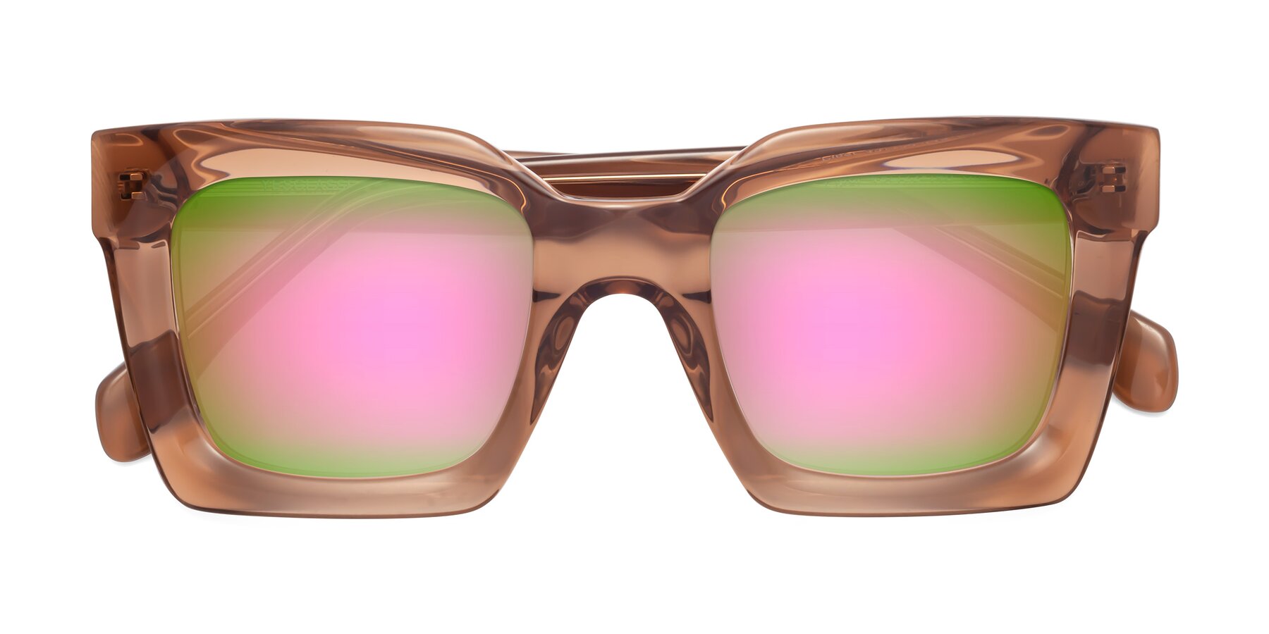 Folded Front of Piper in Caramel with Pink Mirrored Lenses
