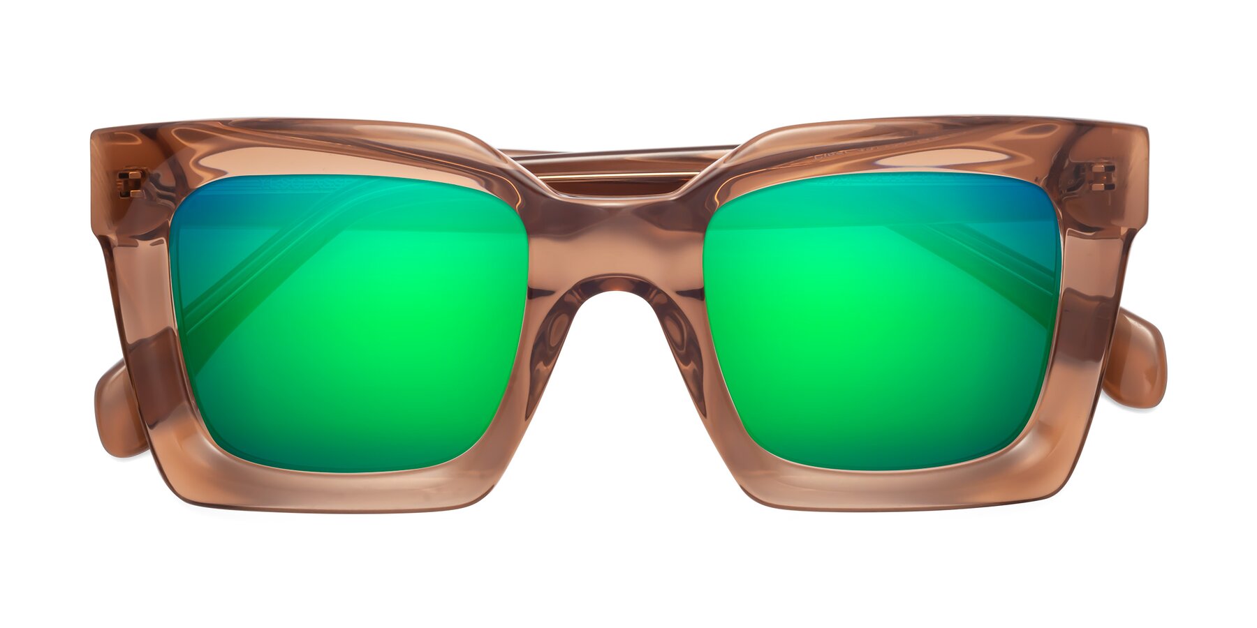 Folded Front of Piper in Caramel with Green Mirrored Lenses
