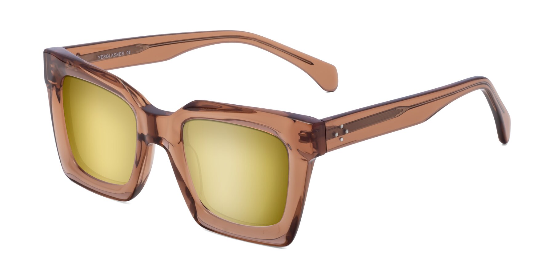 Angle of Piper in Caramel with Gold Mirrored Lenses