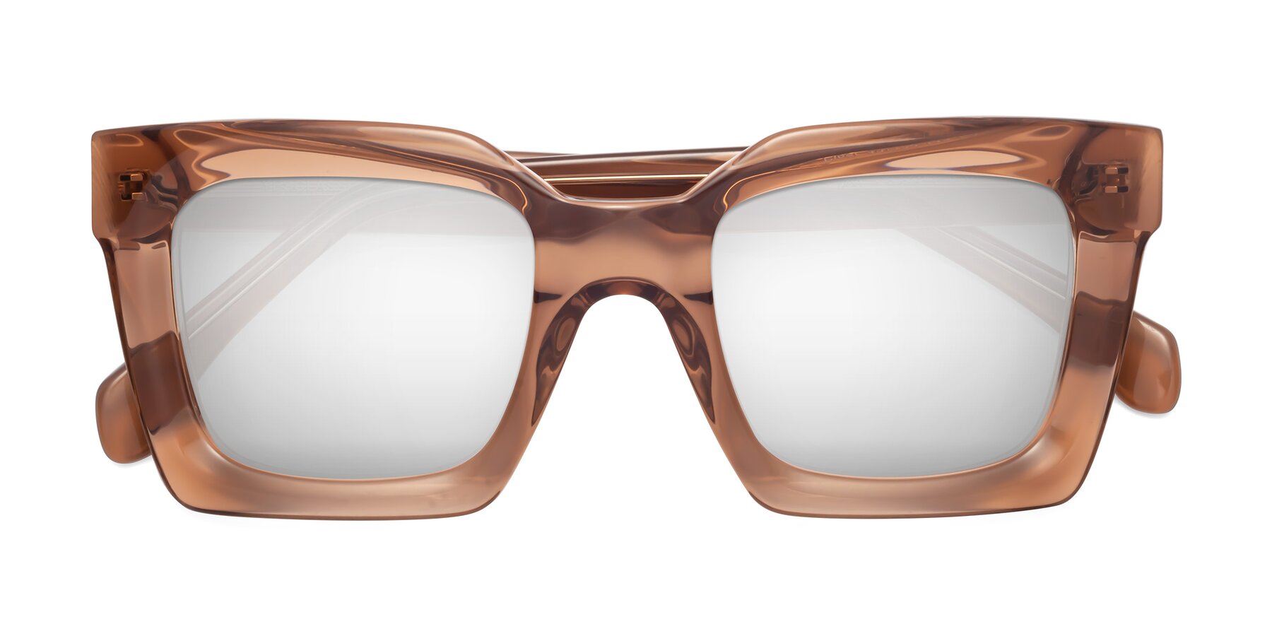 Folded Front of Piper in Caramel with Silver Mirrored Lenses