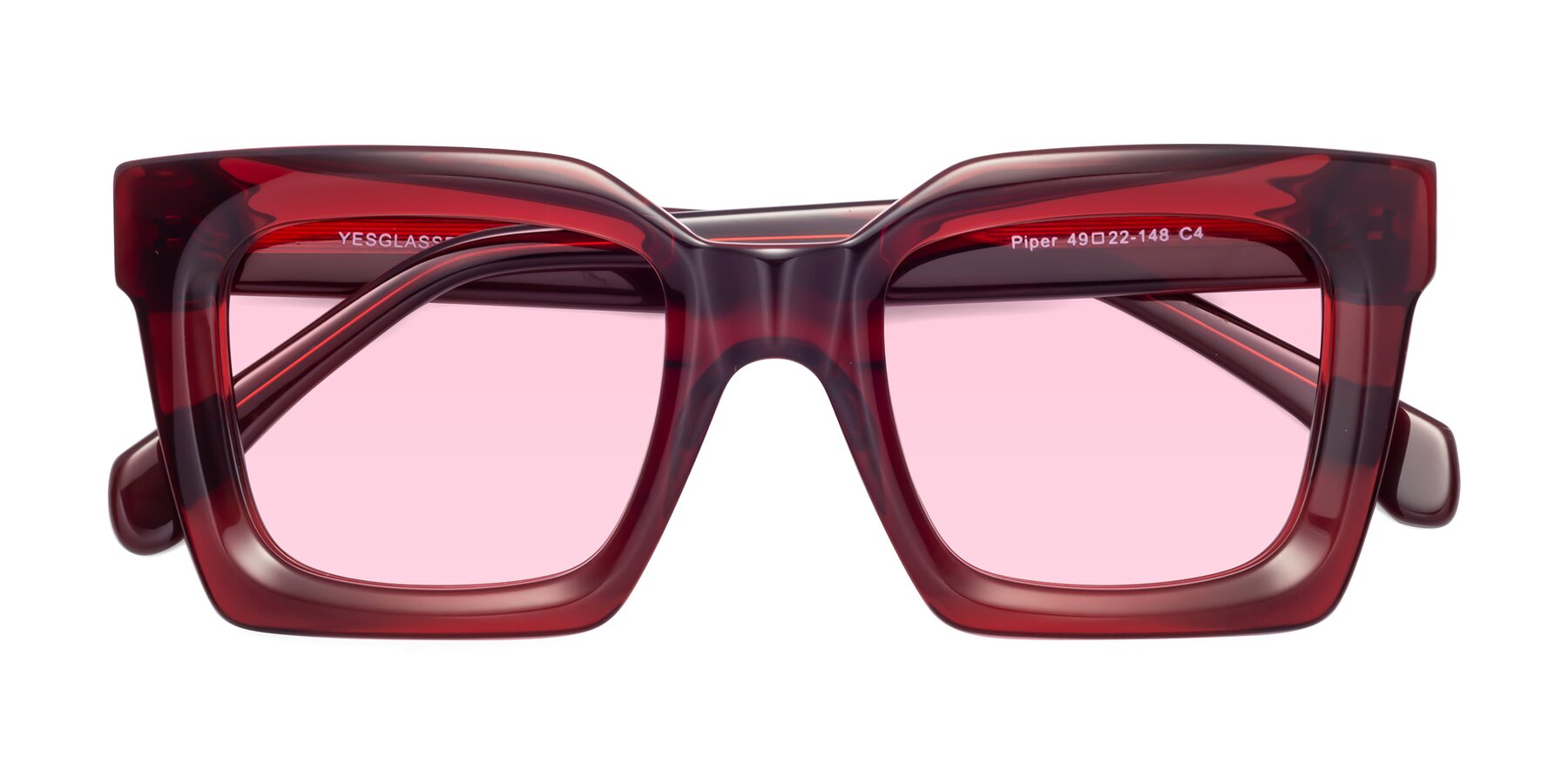 Folded Front of Piper in Wine with Light Pink Tinted Lenses