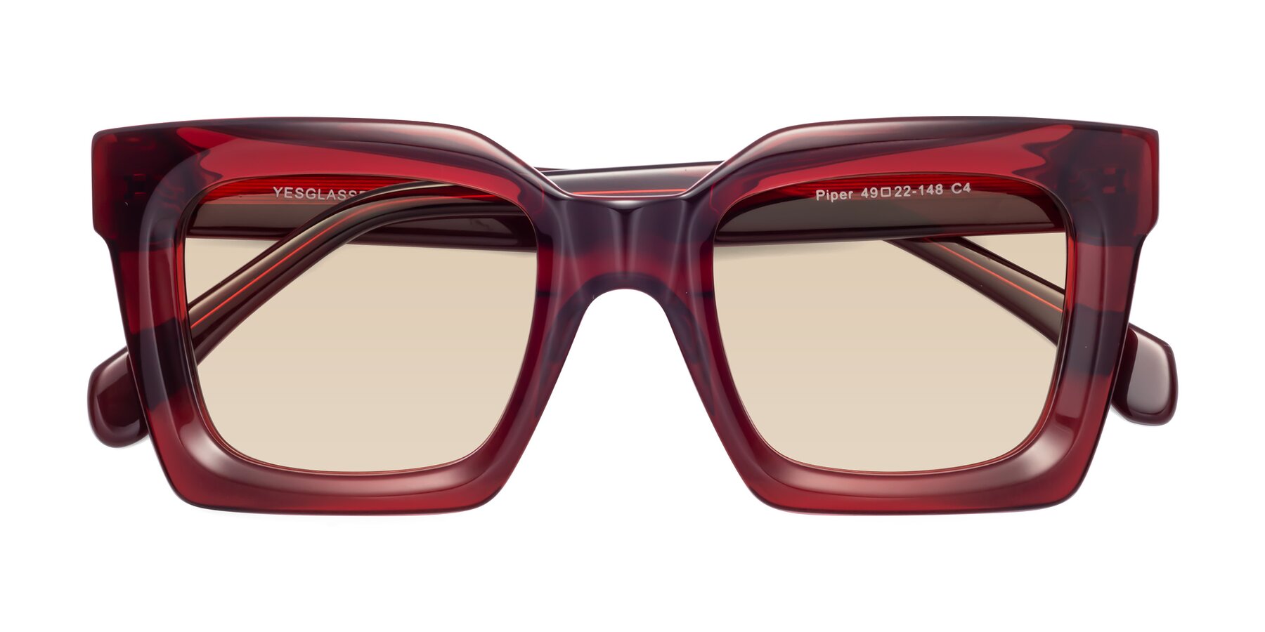 Folded Front of Piper in Wine with Light Brown Tinted Lenses