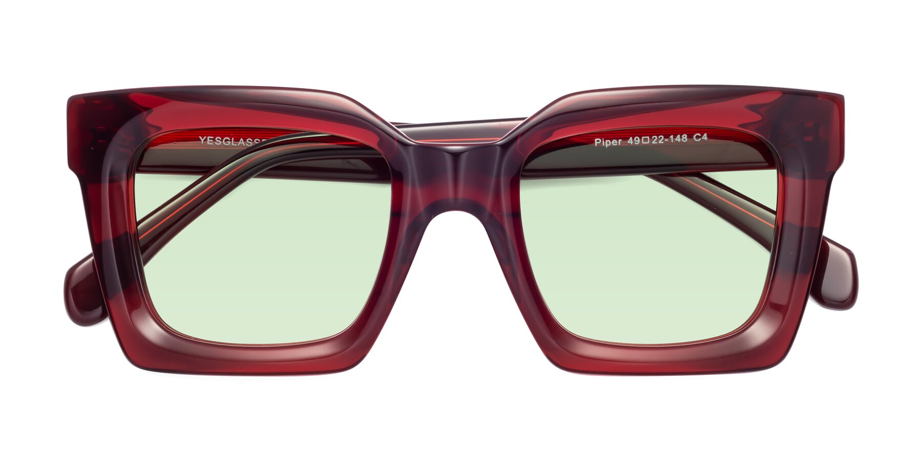 Folded Front of Piper in Wine with Light Green Tinted Lenses