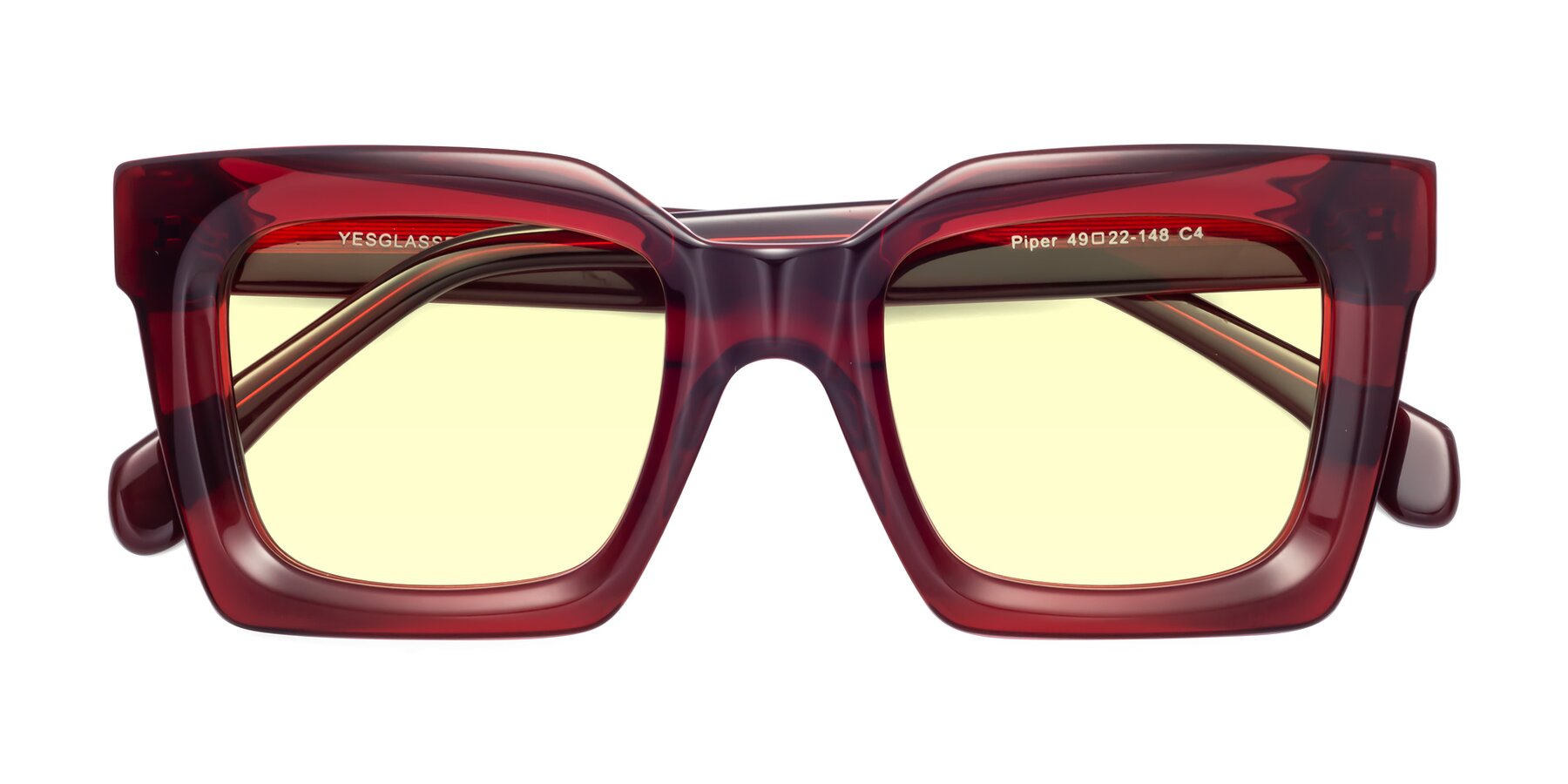 Folded Front of Piper in Wine with Light Yellow Tinted Lenses