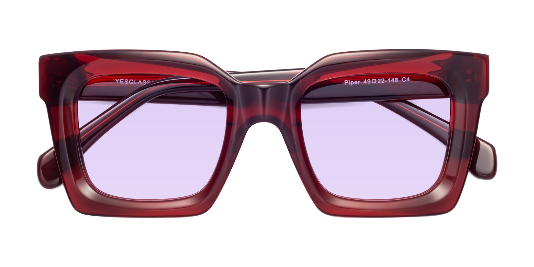 Folded Front of Piper in Wine with Light Purple Tinted Lenses