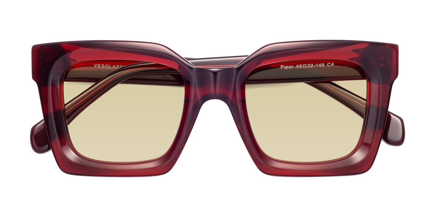 Folded Front of Piper in Wine with Light Champagne Tinted Lenses