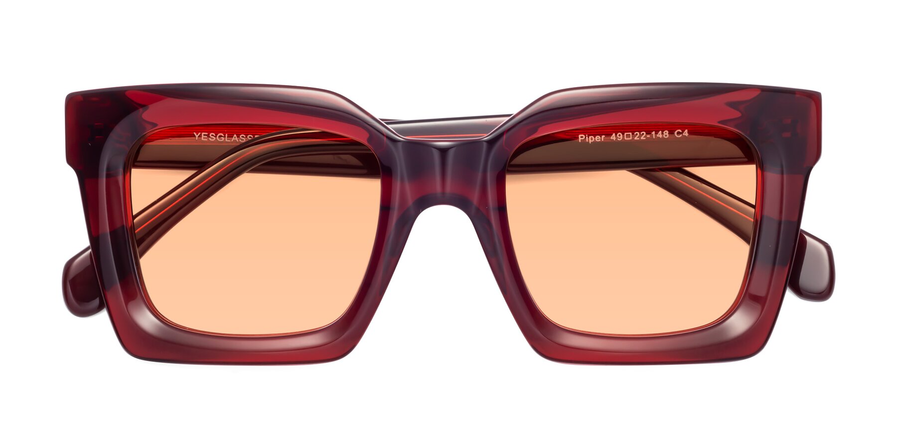 Folded Front of Piper in Wine with Light Orange Tinted Lenses