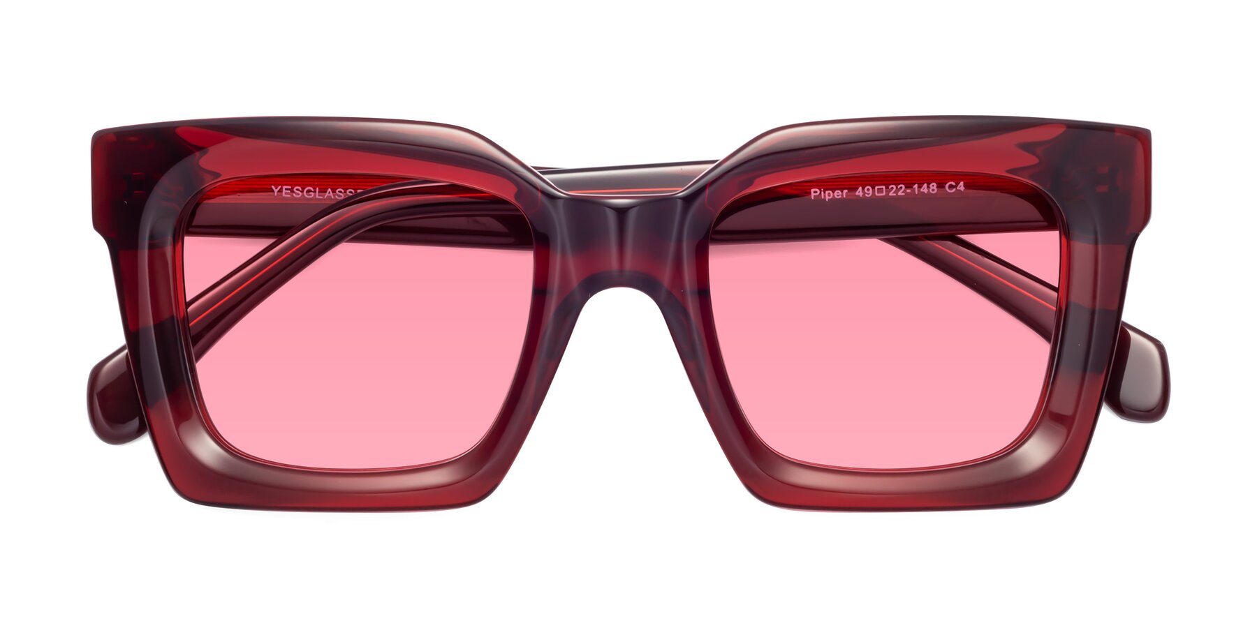 Folded Front of Piper in Wine with Pink Tinted Lenses