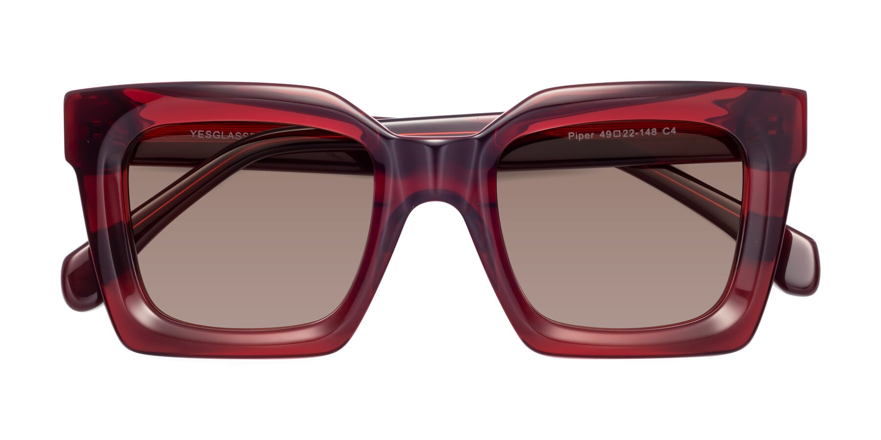 Folded Front of Piper in Wine with Medium Brown Tinted Lenses