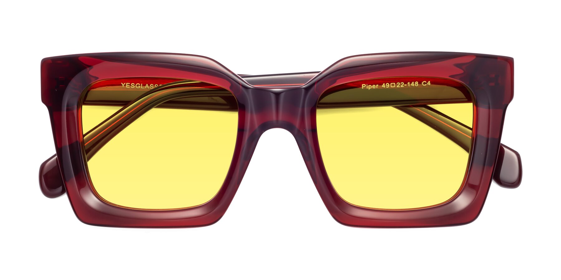 Folded Front of Piper in Wine with Medium Yellow Tinted Lenses