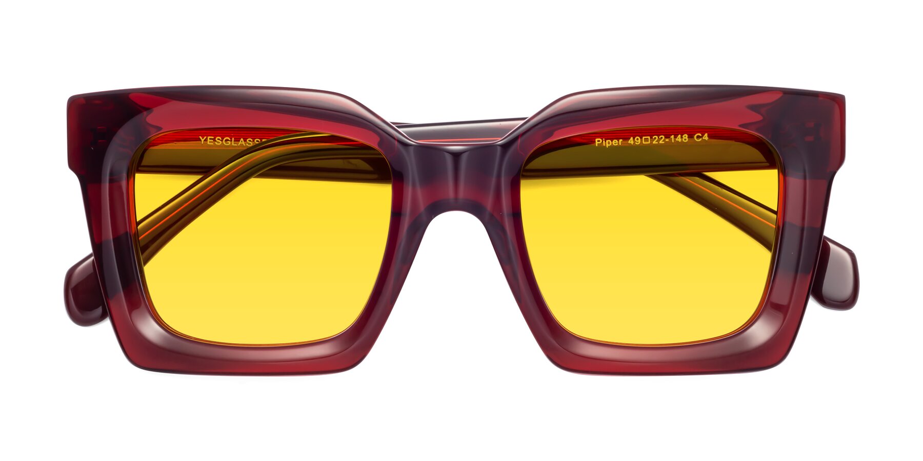 Folded Front of Piper in Wine with Yellow Tinted Lenses