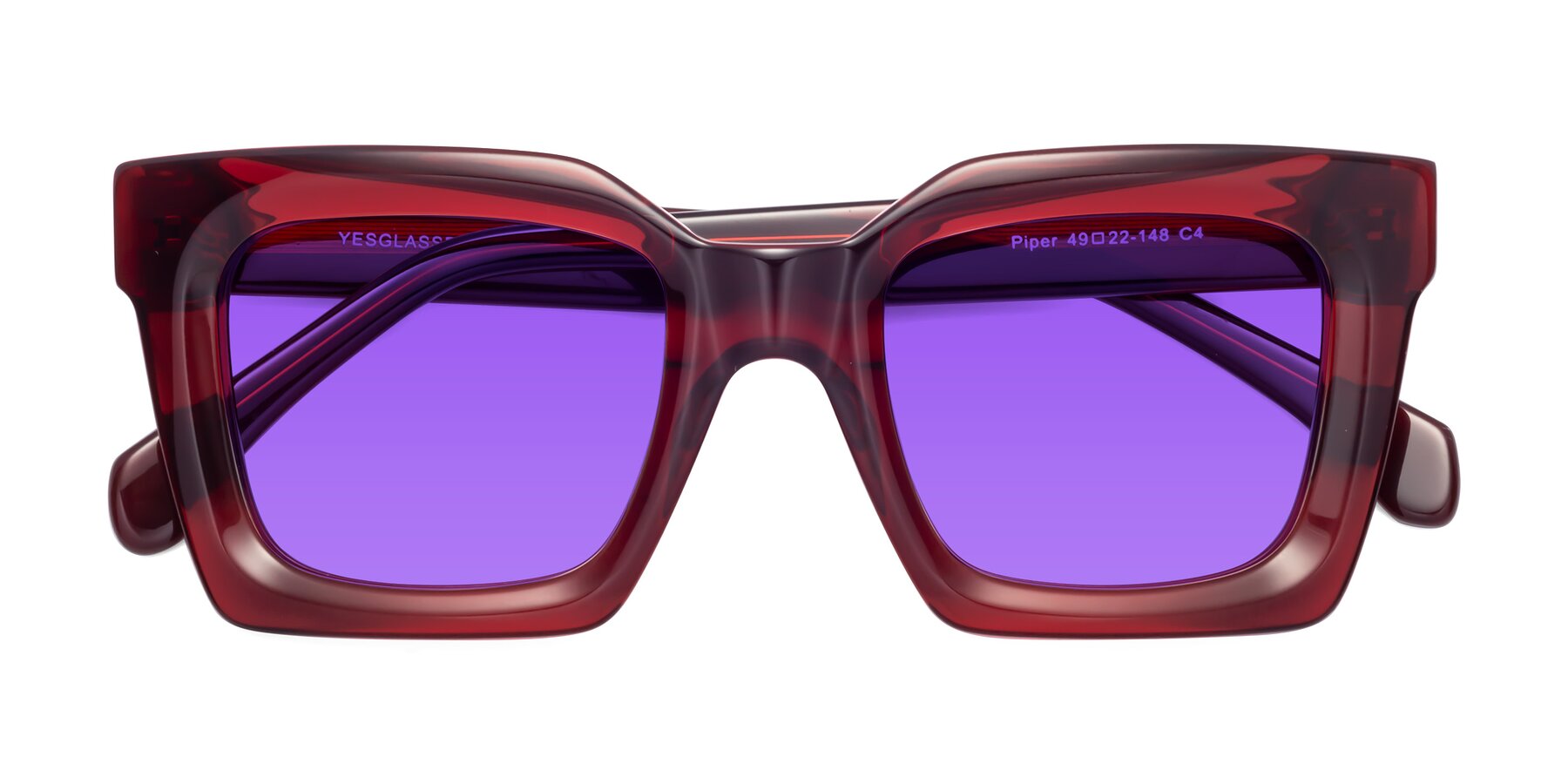 Folded Front of Piper in Wine with Purple Tinted Lenses
