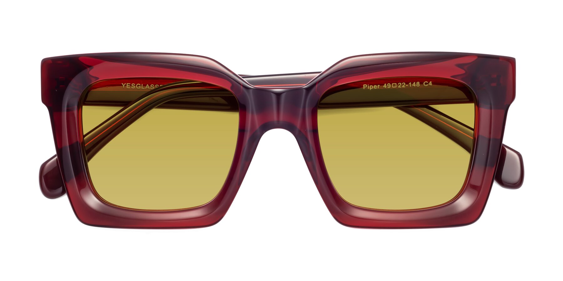Folded Front of Piper in Wine with Champagne Tinted Lenses