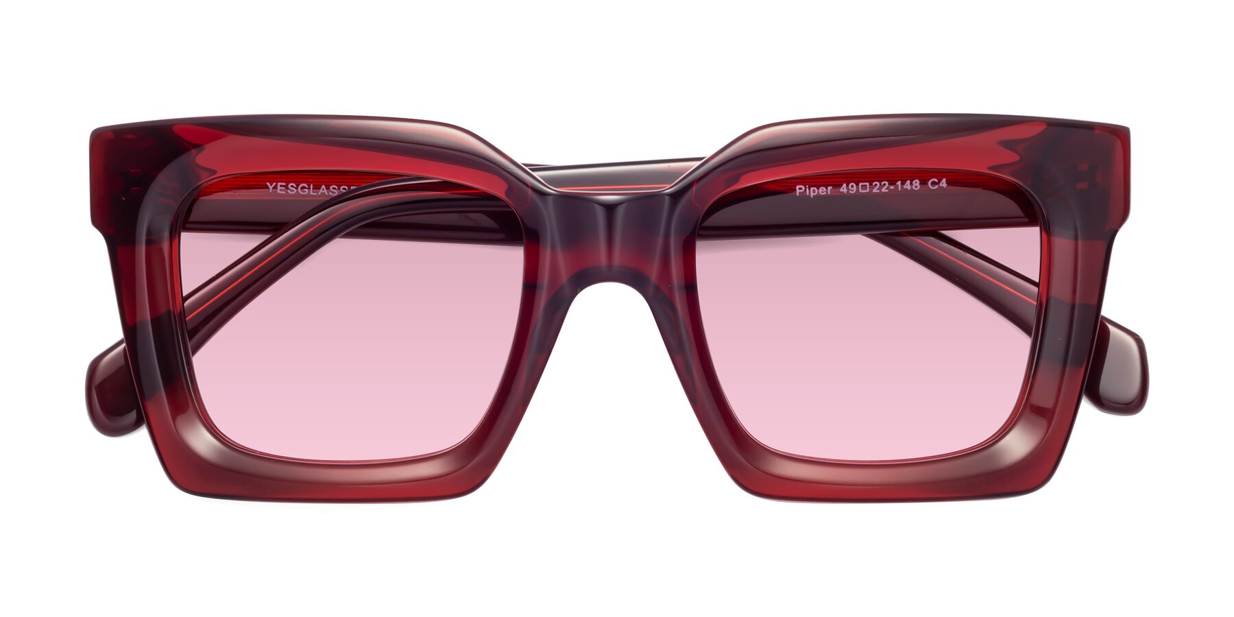 Folded Front of Piper in Wine with Light Wine Tinted Lenses