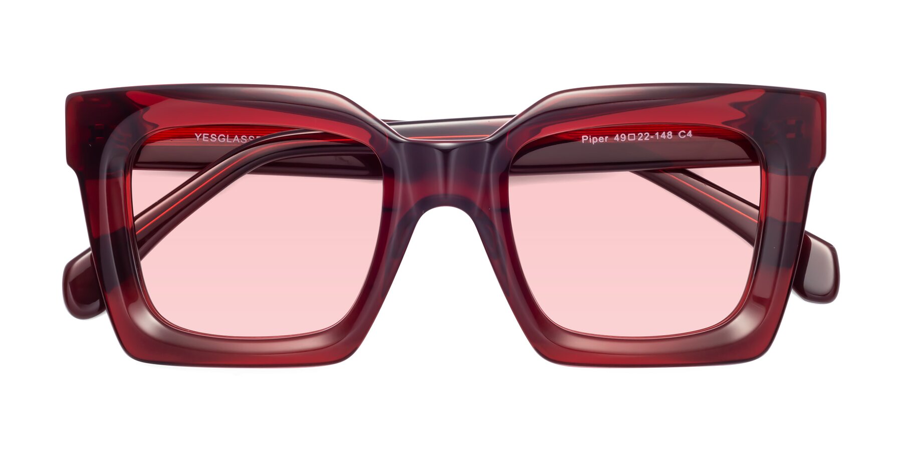 Folded Front of Piper in Wine with Light Garnet Tinted Lenses