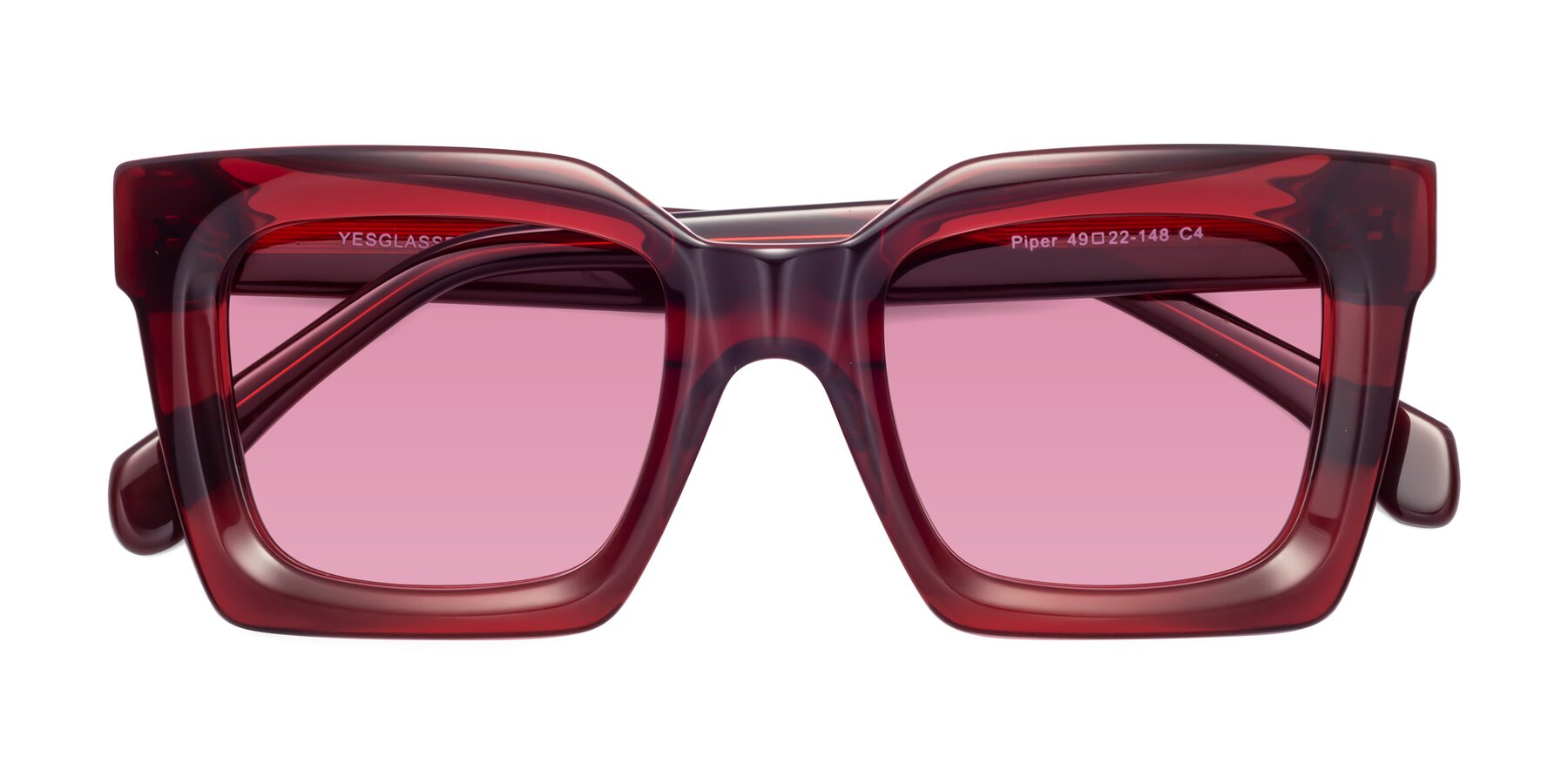 Folded Front of Piper in Wine with Medium Wine Tinted Lenses