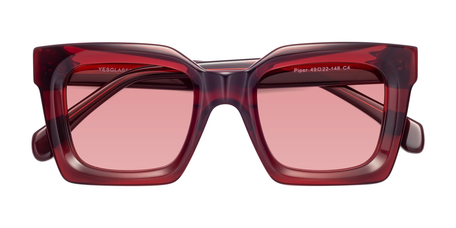 Folded Front of Piper in Wine with Medium Garnet Tinted Lenses