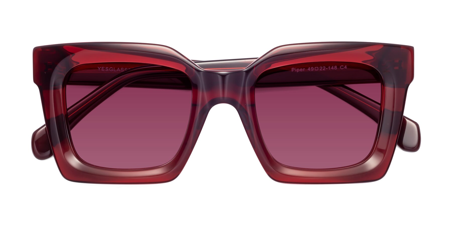 Folded Front of Piper in Wine with Wine Tinted Lenses