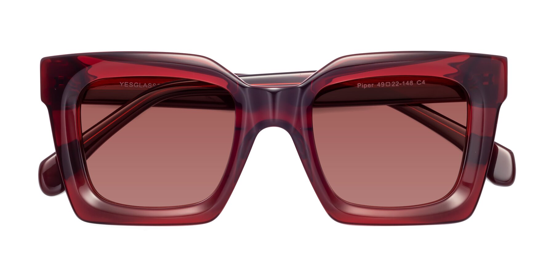 Folded Front of Piper in Wine with Garnet Tinted Lenses