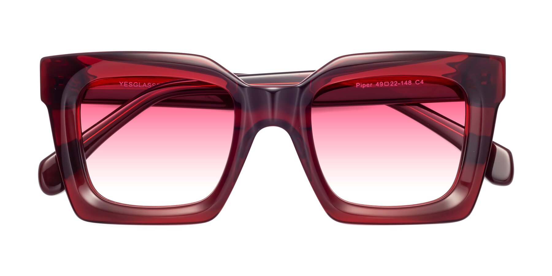 Folded Front of Piper in Wine with Pink Gradient Lenses