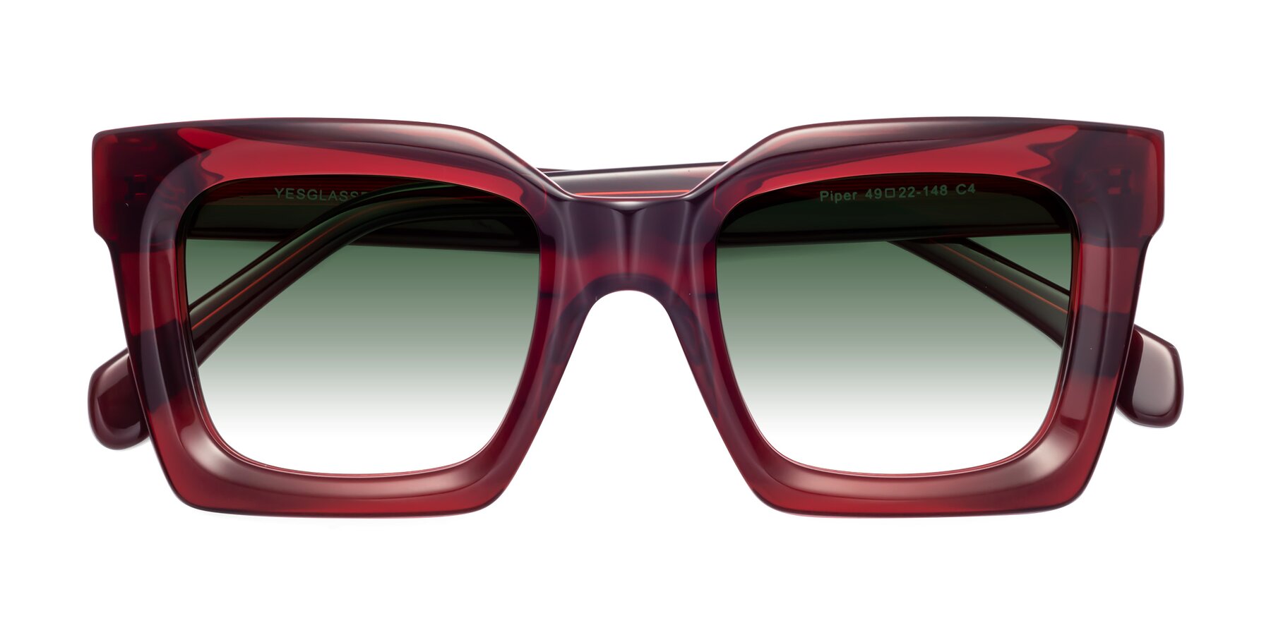 Folded Front of Piper in Wine with Green Gradient Lenses